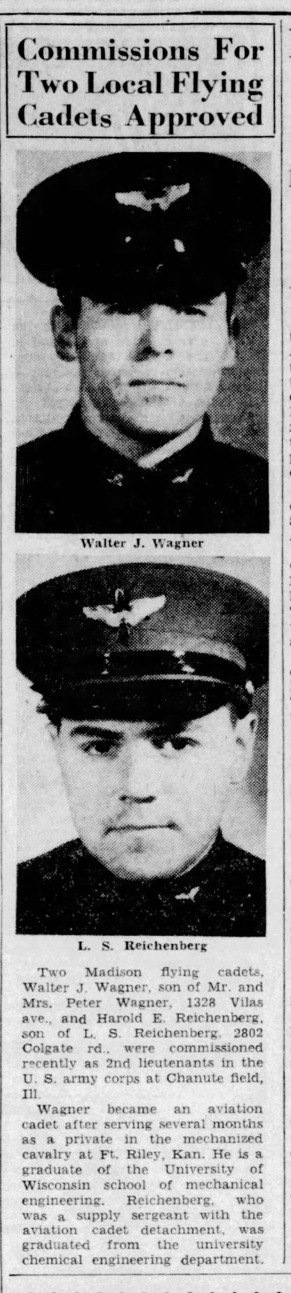 Harold Reichenberg commissioned as 2nd lt, Nov 1941